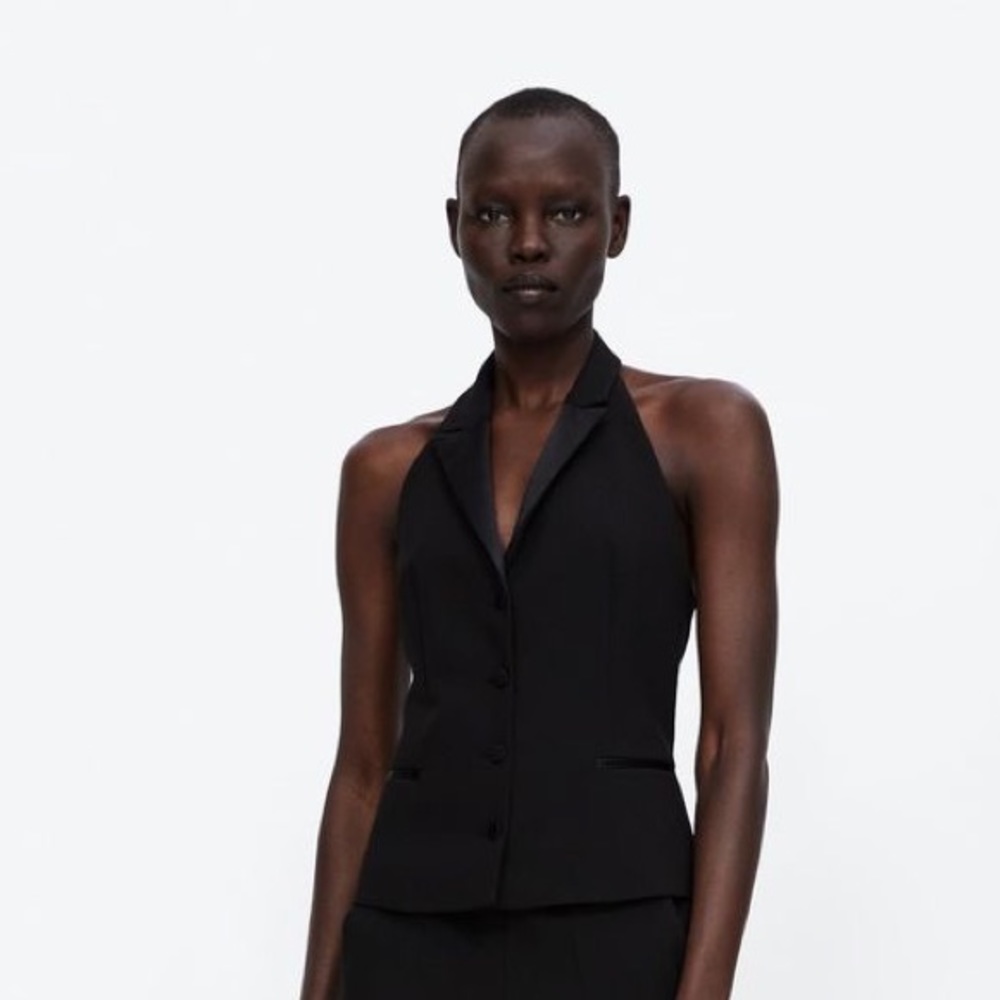 Zara Black tuxedo halter top